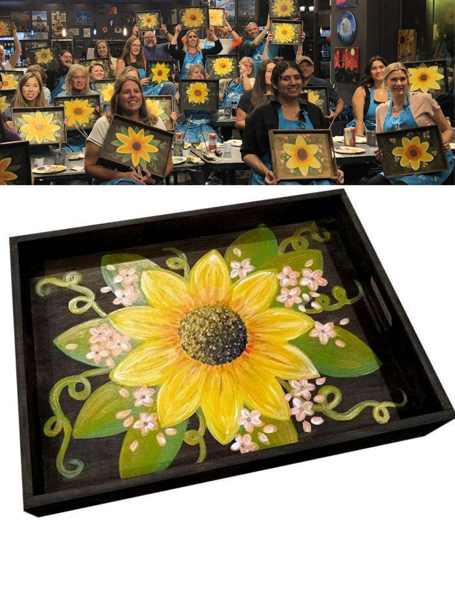Sunflower Wood Serving Tray